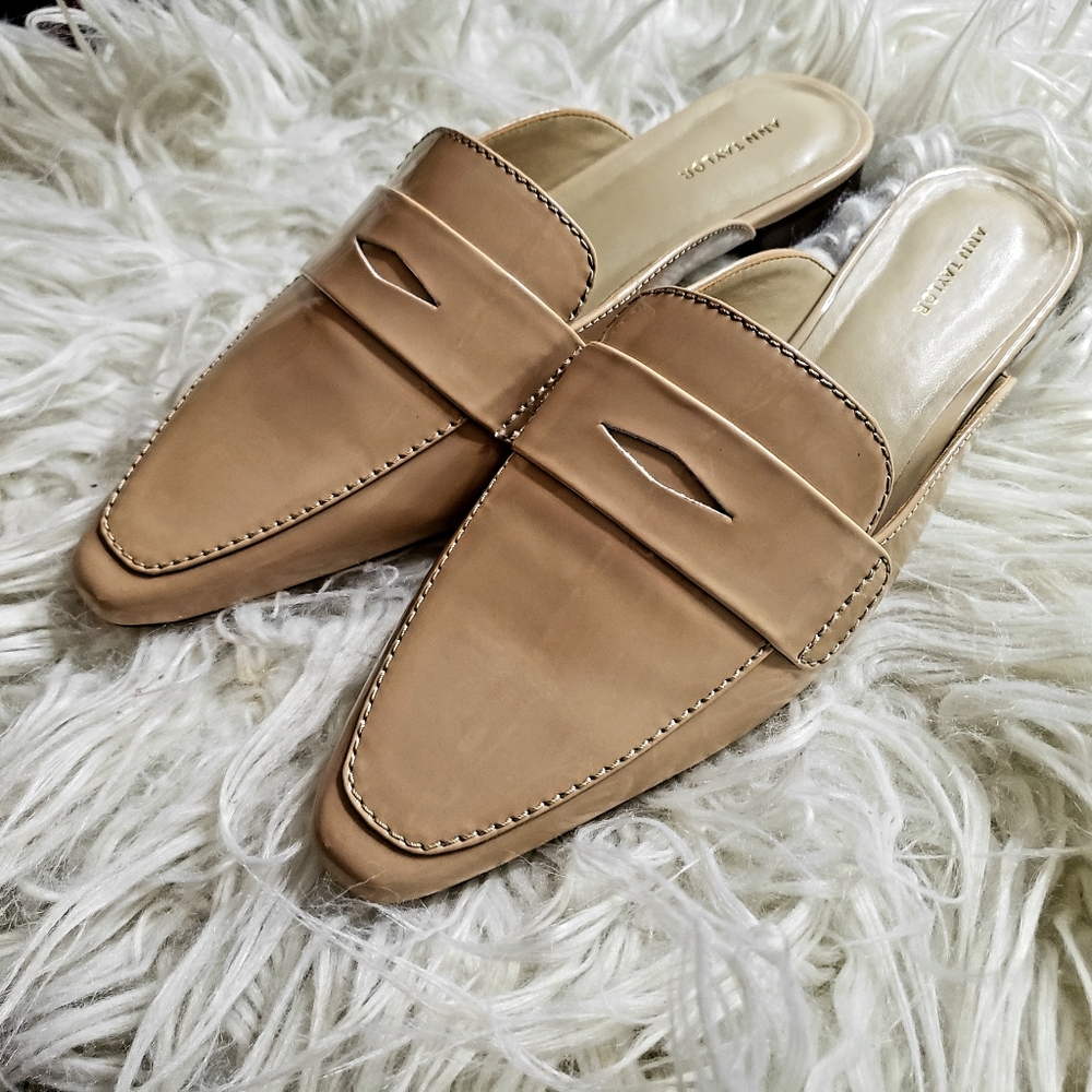 Ann Taylor Nude Patent Leather Slip-On Loafers